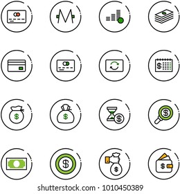 line vector icon set - credit card vector, monero, coin, dollar, exchange, finance calendar, money bag, account history, search, rich, management