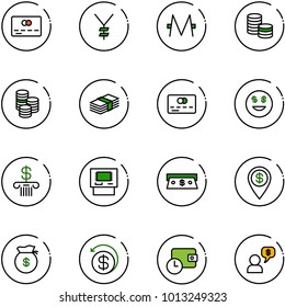 line vector icon set - credit card vector, yen, monero, coin, dollar, smile, bank, atm, cash, pin, money bag, back, wallet time, dialog