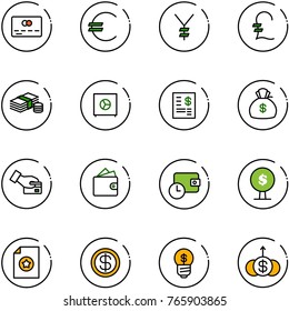 line vector icon set - credit card vector, euro, yen, pound, cash, safe, account statement, money bag, pay, wallet, time, tree, certificate, dollar, business idea, growth