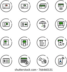 line vector icon set - credit card vector, tap pay, insurance, atm, finance calendar, identity