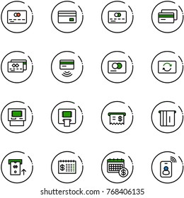 line vector icon set - credit card vector, tap pay, exchange, atm, receipt, finance calendar, identity