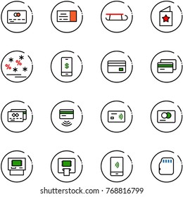 line vector icon set - credit card vector, ticket, sleigh, star postcard, christmas sale, mobile payment, tap pay, atm, micro flash