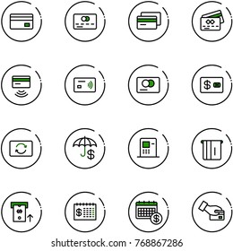 line vector icon set - credit card vector, tap pay, exchange, insurance, atm, finance calendar