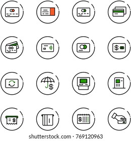 line vector icon set - credit card vector, ticket, tap pay, exchange, insurance, atm, receipt, finance calendar