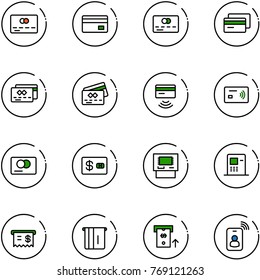 line vector icon set - credit card vector, tap pay, atm, receipt, identity