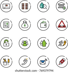line vector icon set - credit card vector, plane seats, blood test, account, statement, money bag, wallet, drawbridge road sign, unlocked, group, arrow up, career, speaker, flying man, wireless mail