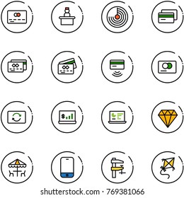 line vector icon set - credit card vector, recieptionist, radar, tap pay, exchange, account statistics, monitor, diamond, outdoor cafe, mobile phone, clamp, kite