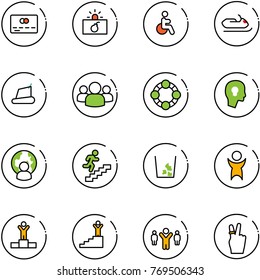 line vector icon set - credit card vector, terrorism, disabled, snowmobile, treadmill, group, friends, head bulb, man globe, career, garbage, success, winner, team leader, victory