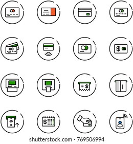 line vector icon set - credit card vector, ticket, tap pay, atm, receipt, finance calendar, identity