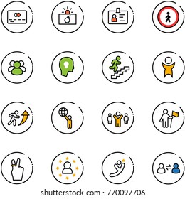 line vector icon set - credit card vector, terrorism, identity, no pedestrian road sign, group, head bulb, career, success, world, team leader, win, victory, star man, flying, information exchange