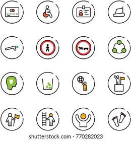 line vector icon set - credit card vector, disabled, identity, treadmill, push ups, no pedestrian road sign, cart horse, social, head bulb, garbage, world, win, opportunity, success, feet