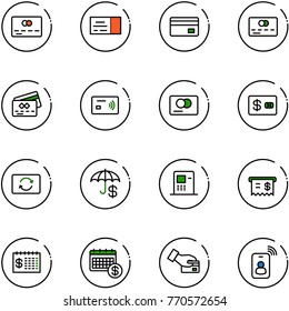 line vector icon set - credit card vector, ticket, tap pay, exchange, insurance, atm, receipt, finance calendar, identity