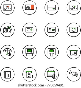 line vector icon set - credit card vector, ticket, tap pay, exchange, insurance, atm, receipt, calendar