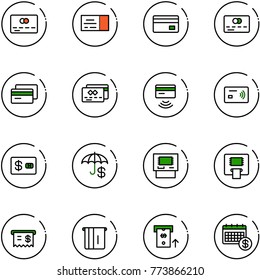 line vector icon set - credit card vector, ticket, tap pay, insurance, atm, receipt, calendar
