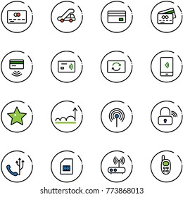 line vector icon set - credit card vector, trap truck, tap pay, exchange, mobile payment, star, growth, antenna, wireless lock, phone, sim, wi fi router, toy