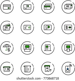 line vector icon set - credit card vector, tap pay, insurance, atm, receipt, identity