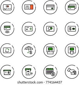 line vector icon set - credit card vector, ticket, tap pay, exchange, insurance, atm, receipt, calendar