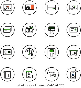 line vector icon set - credit card vector, ticket, tap pay, insurance, atm, receipt, identity