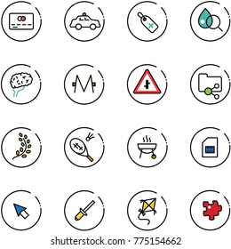 line vector icon set - credit card vector, safety car, medical label, blood test, brain, monero, intersection road sign, shared folder, golden branch, badminton, grill, sim, cursor, clinch, kite