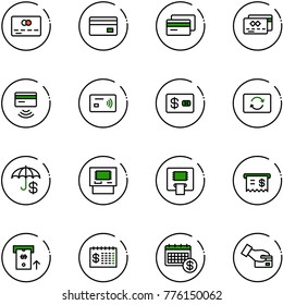 line vector icon set - credit card vector, tap pay, exchange, insurance, atm, receipt, finance calendar