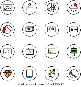 line vector icon set - credit card vector, recieptionist, radar, snowfall, gloves, exchange, money case, statistics monitor, signpost, diamond, mobile phone, kite, ball