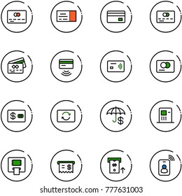 line vector icon set - credit card vector, ticket, tap pay, exchange, insurance, atm, receipt, identity