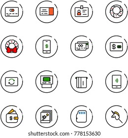 line vector icon set - credit card vector, ticket, identity, christmas wreath, mobile payment, exchange, atm, finance management, photo, micro flash, toy unicorn stick