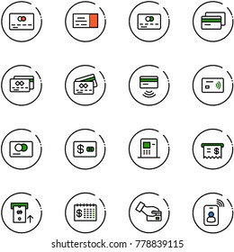 line vector icon set - credit card vector, ticket, tap pay, atm, receipt, finance calendar, identity