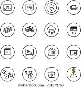 line vector icon set - credit card vector, safe, dollar coin, cash, money rain, tap pay, bank, receipt, encashment, purse