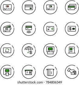 line vector icon set - credit card vector, tap pay, exchange, insurance, atm, receipt