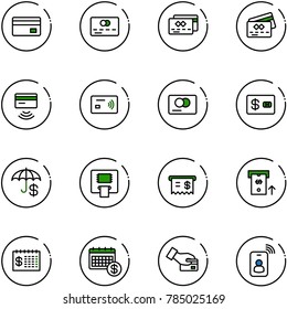 line vector icon set - credit card vector, tap pay, insurance, atm, receipt, finance calendar, identity