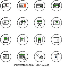 line vector icon set - credit card vector, ticket, tap pay, atm, finance calendar, identity