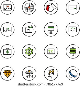 line vector icon set - credit card vector, radar, gloves, tap pay, exchange, money case, gear, statistics monitor, signpost, diamond, outdoor cafe, kite, ball