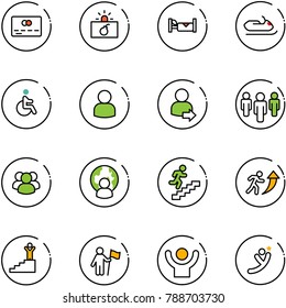 line vector icon set - credit card vector, terrorism, hotel, snowmobile, disabled, user, login, group, man globe, career, success, win, flying