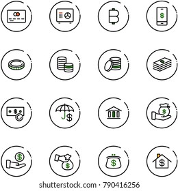 line vector icon set - credit card vector, safe, bitcoin, mobile payment, coin, dollar, cash, insurance, bank, investment, encashment, purse, home