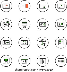 line vector icon set - credit card vector, ticket, tap pay, exchange, insurance, atm, receipt, finance calendar