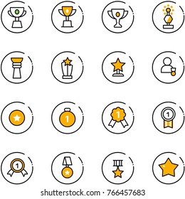 line vector icon set - cup vector, win, gold, award, winner, star medal