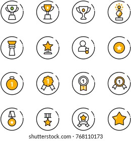 line vector icon set - cup vector, win, gold, award, winner, star medal