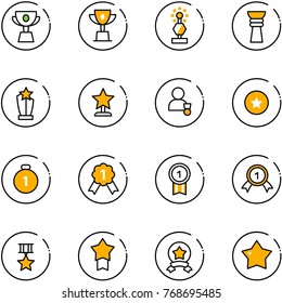 line vector icon set - cup vector, win, award, winner, star medal, gold