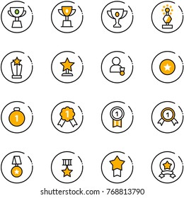 line vector icon set - cup vector, win, gold, award, winner, star medal