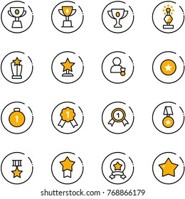 line vector icon set - cup vector, win, gold, award, winner, star medal