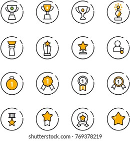 line vector icon set - cup vector, win, gold, award, winner, medal, star
