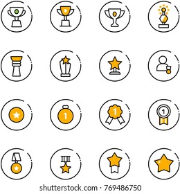 line vector icon set - cup vector, win, gold, award, winner, star medal