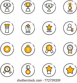 line vector icon set - cup vector, win, gold, award, winner, star medal