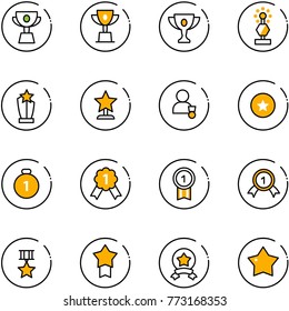 line vector icon set - cup vector, win, gold, award, winner, star medal