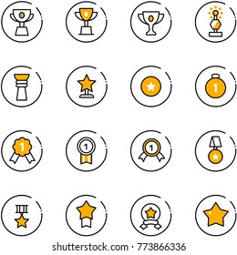 line vector icon set - cup vector, win, gold, award, star medal