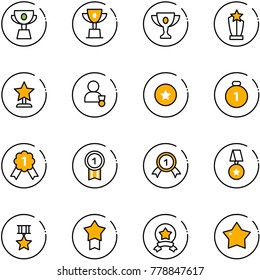 line vector icon set - cup vector, win, gold, award, winner, star medal