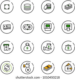 line vector icon set - currency vector, coin, dollar, cash, euro, atm, money bag, investment, purse, rich, finance management