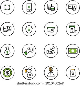 line vector icon set - currency vector, mobile payment, coin, cash, safe, receipt, atm, money bag, pay, dollar, rich