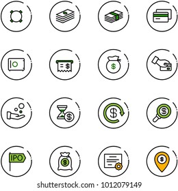 Line Vector Icon Set - Currency Vector, Dollar, Credit Card, Safe, Receipt, Money Bag, Pay, Cash, Account History, Reload, Search, Ipo, Certificate, Atm Map Pin